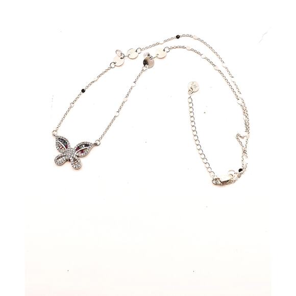 Dainty Butterfly Pendant Multi-color Rainbow CZ Adjustable Silver Chain Sparkly - Picture 5 of 9